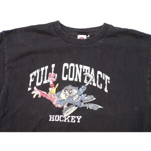 Vintage Looney Tunes Shirt Mens XL XLarge Black Taz FULL CONTACT USA Hockey  90s